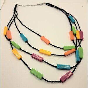 Women's Ladies Multicolor Black Pink Green Turquoise Bead 4 Strand Necklace